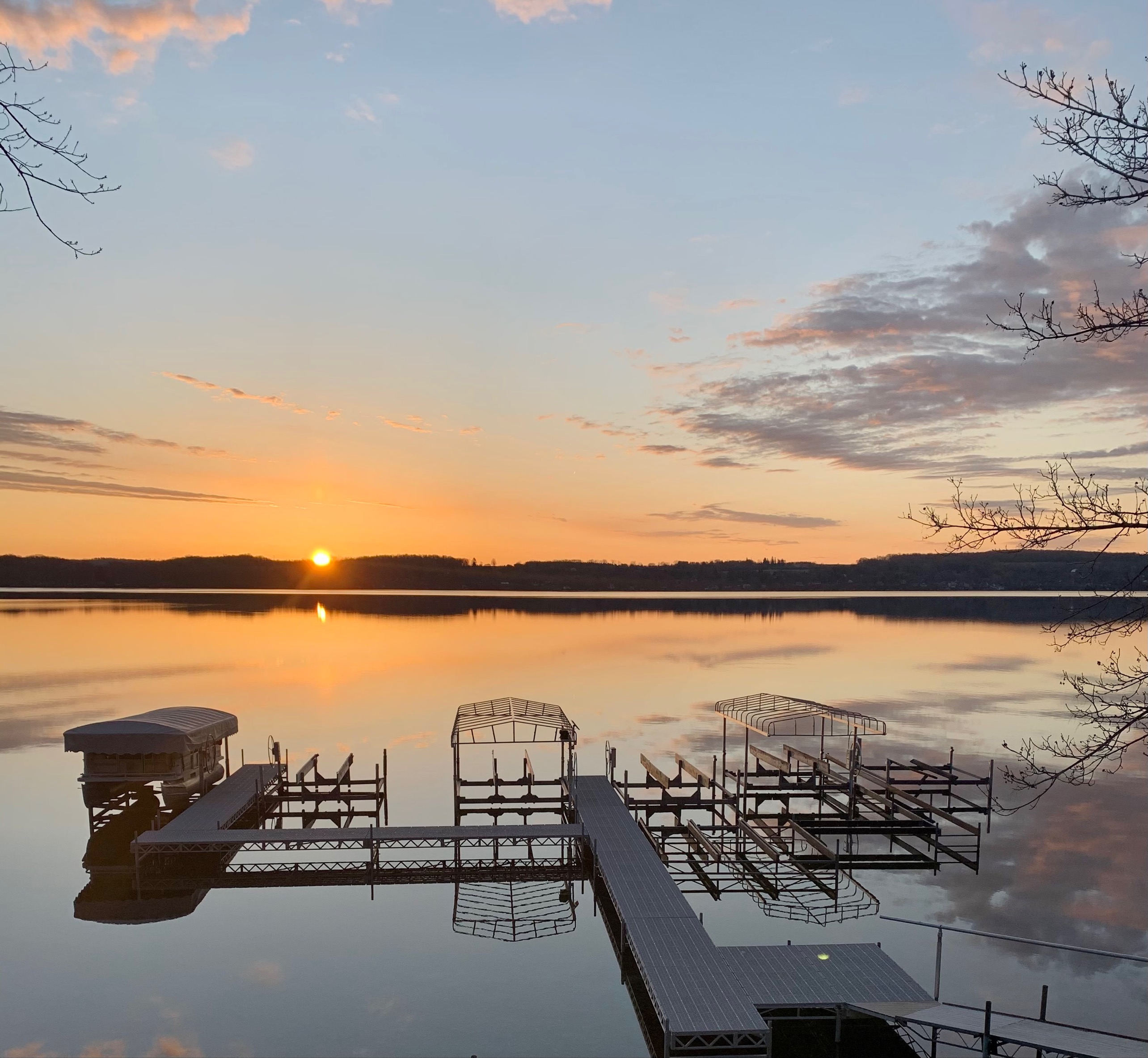 Lake dock at sunset